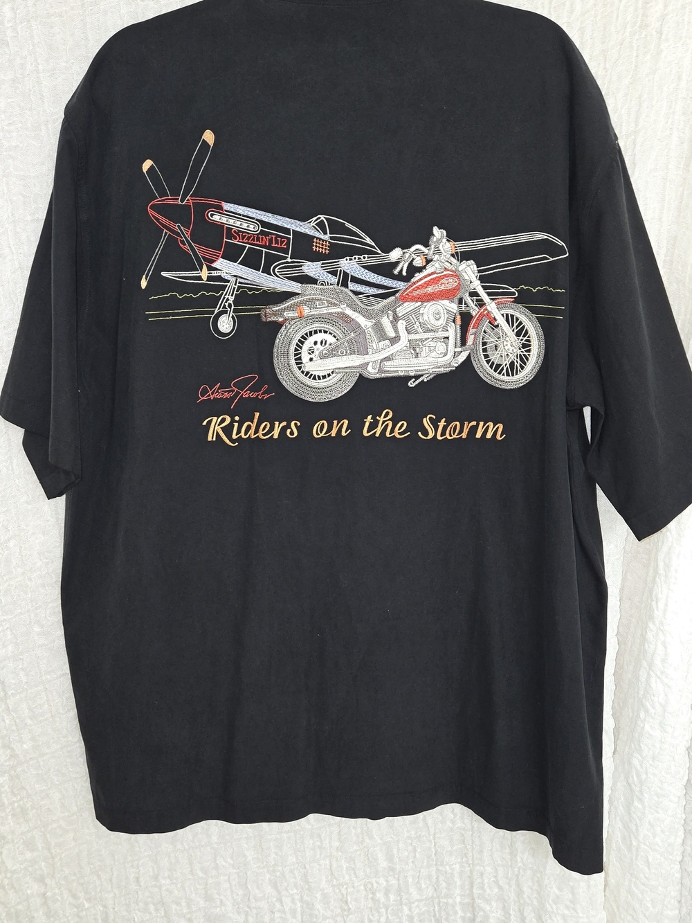Harley Davidson Mens Xl‎ Riders on the Storm Black Silk Blend Button Down Shirt